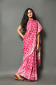 Fuchsia Block Print Linen Border Saree with Blouse