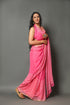 Pink Pure Chiffon Block Print Saree with Blouse