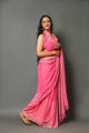 Pink Pure Chiffon Block Print Saree with Blouse