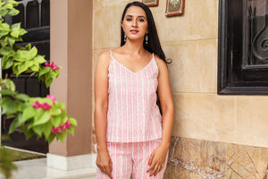 Pink & White Block Print Twin Set