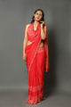 Red Pure Chiffon Block Print Saree with Blouse