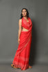 Red Pure Chiffon Block Print Saree with Blouse