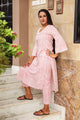 Pink Block Print Lace Straight Kurti