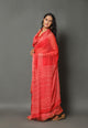 Red Pure Chiffon Block Print Saree with Blouse