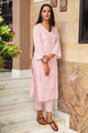 Pink Block Print Lace Straight Kurti