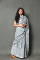 Liight Grey Block Butta Print Linen Border Saree with Blouse