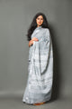 Liight Grey Block Butta Print Linen Border Saree with Blouse