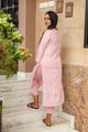 Pink Block Print Lace Straight Kurti