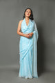 Aqua Pure Chiffon Block Print Saree with Blouse