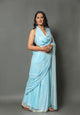 Aqua Pure Chiffon Block Print Saree with Blouse