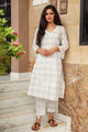Blue Block Print Lace Straight Kurti