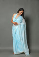 Aqua Pure Chiffon Block Print Saree with Blouse