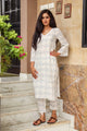 Blue Block Print Lace Straight Kurti