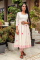 White & Pink Block Print Anarkali Kurta Pant Set