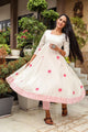 White & Pink Block Print Anarkali Kurta Pant Set
