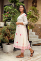 White & Pink Block Print Anarkali Kurta Pant Set