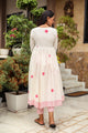 White & Pink Block Print Anarkali Kurta Pant Set