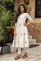 White & Blue Block Print Anarkali Kurta Pant Set