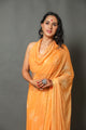 Yellow Pure Chiffon Block Print Saree with Blouse