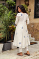 White & Blue Block Print Anarkali Kurta Pant Set