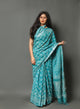 Rama Turquoise Block Butti Print Linen Border Saree with Blouse