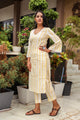 Yellow Block Print Lace Straight Kurti