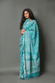 Rama Turquoise Block Butti Print Linen Border Saree with Blouse