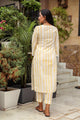 Yellow Block Print Lace Straight Kurti