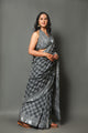 Grey Block Butti Print Linen Border Saree with Blouse