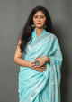 Aqua Block Butta Print Linen Border Saree with Blouse