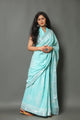 Aqua Block Butta Print Linen Border Saree with Blouse