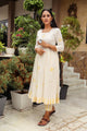 White & Yellow Block Print Anarkali Kurta Pant Set
