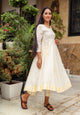 White & Yellow Block Print Anarkali Kurta Pant Set