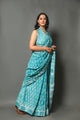 Rama Green Sanganeri Block Butti Print Linen Saree with Blouse