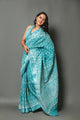 Rama Green Sanganeri Block Butti Print Linen Saree with Blouse