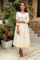 White & Yellow Block Print Anarkali Kurta Pant Set