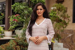 Maroon & White Long Kurta Pant Set