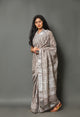 Grey Sanganeri Block Butti Print Linen Border Saree with Blouse