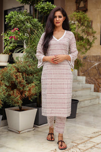 Maroon & White Long Kurta Pant Set