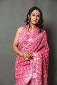 Fuchsia Sanganeri Block Butti Print Linen Border Saree with Blouse