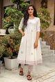 White & Maroon Block Print Anarkali Kurta Pant Set