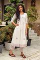 White & Maroon Block Print Anarkali Kurta Pant Set