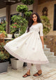 White & Maroon Block Print Anarkali Kurta Pant Set
