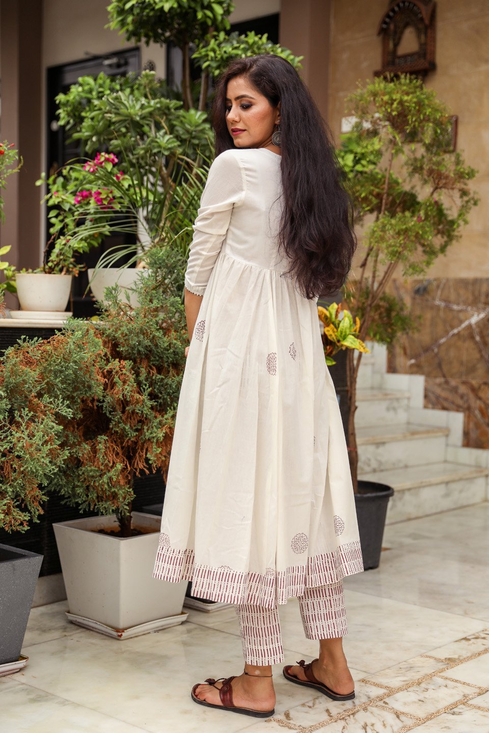 Floral Fantacy White Blue Anarkali Kurti Set