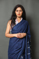 Blue Leaf & Box Block Print Cotton Saree with Blouse