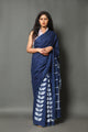 Blue Leaf & Box Block Print Cotton Saree with Blouse