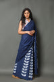 Blue Leaf & Box Block Print Cotton Saree with Blouse