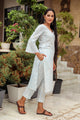 Turquoise & White Long Kurta Pant Set