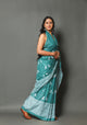 Rama Green Bird Block Print Cotton Saree with Blouse