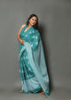 Rama Green Bird Block Print Cotton Saree with Blouse